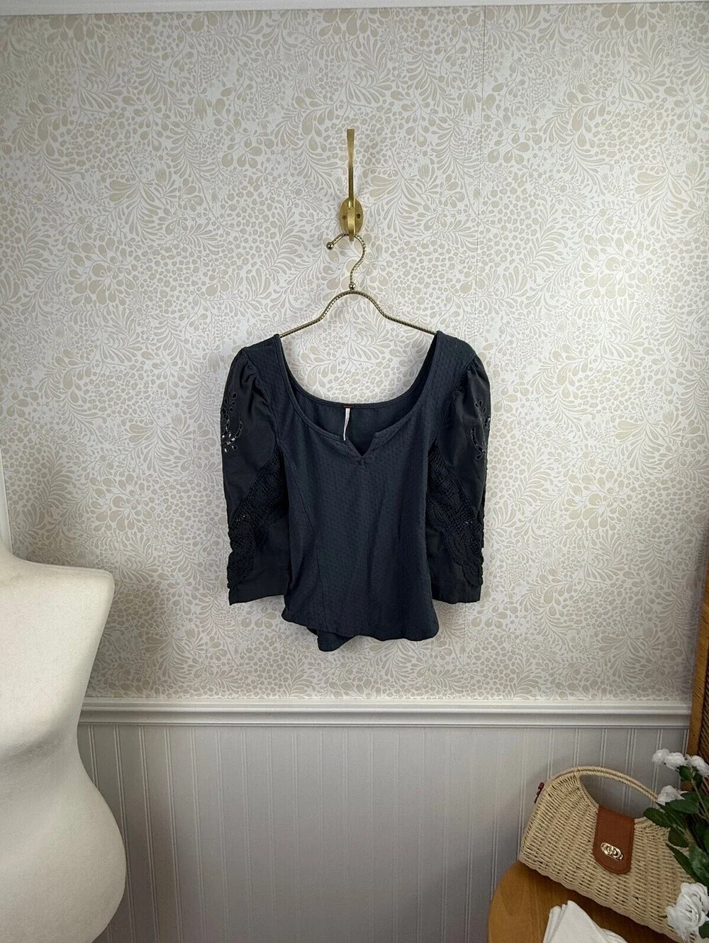 Free People Brunch Date Metal Stiletto Crop Gray Henley - Size - Small